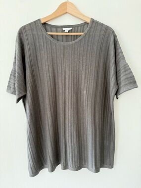 J. Jill Pure Jill Gray Linen Blend Short Sleeve Knit Top Minimalist Lagenlook